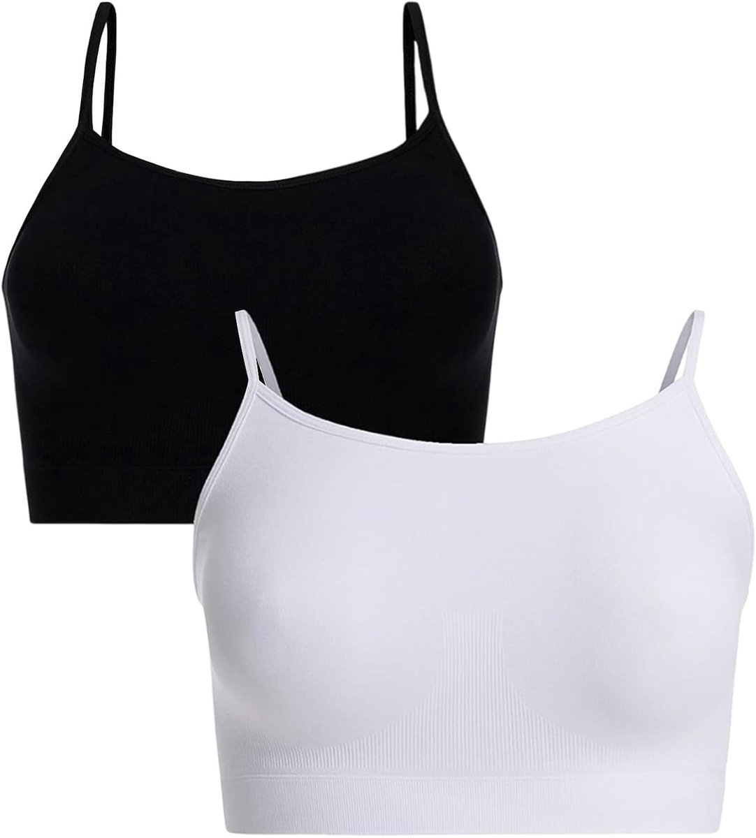 2 stuks hemdje top spaghettibandjes, vest tops vrouwen, ronde hals tank top basic hemdje, crop tanktops, mouwloze zomer cami-top met bandjes voor sport, yoga, gym, uitgaan (zwart, wit)
