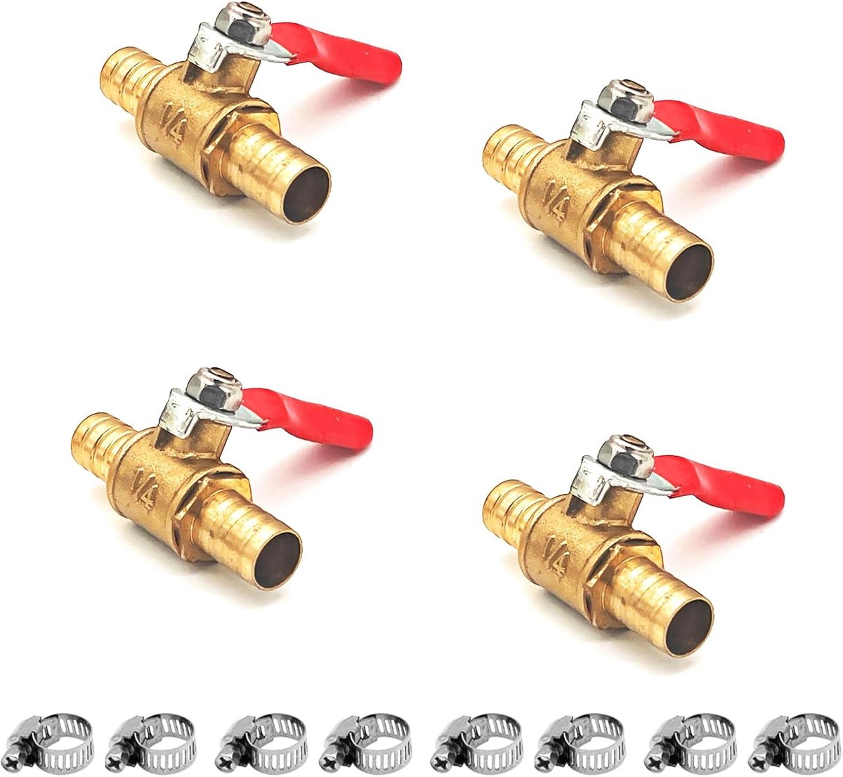 4 Stuks 10mm 2 Way Straight Barb Afgesloten Kogelkraan, kogelkraan