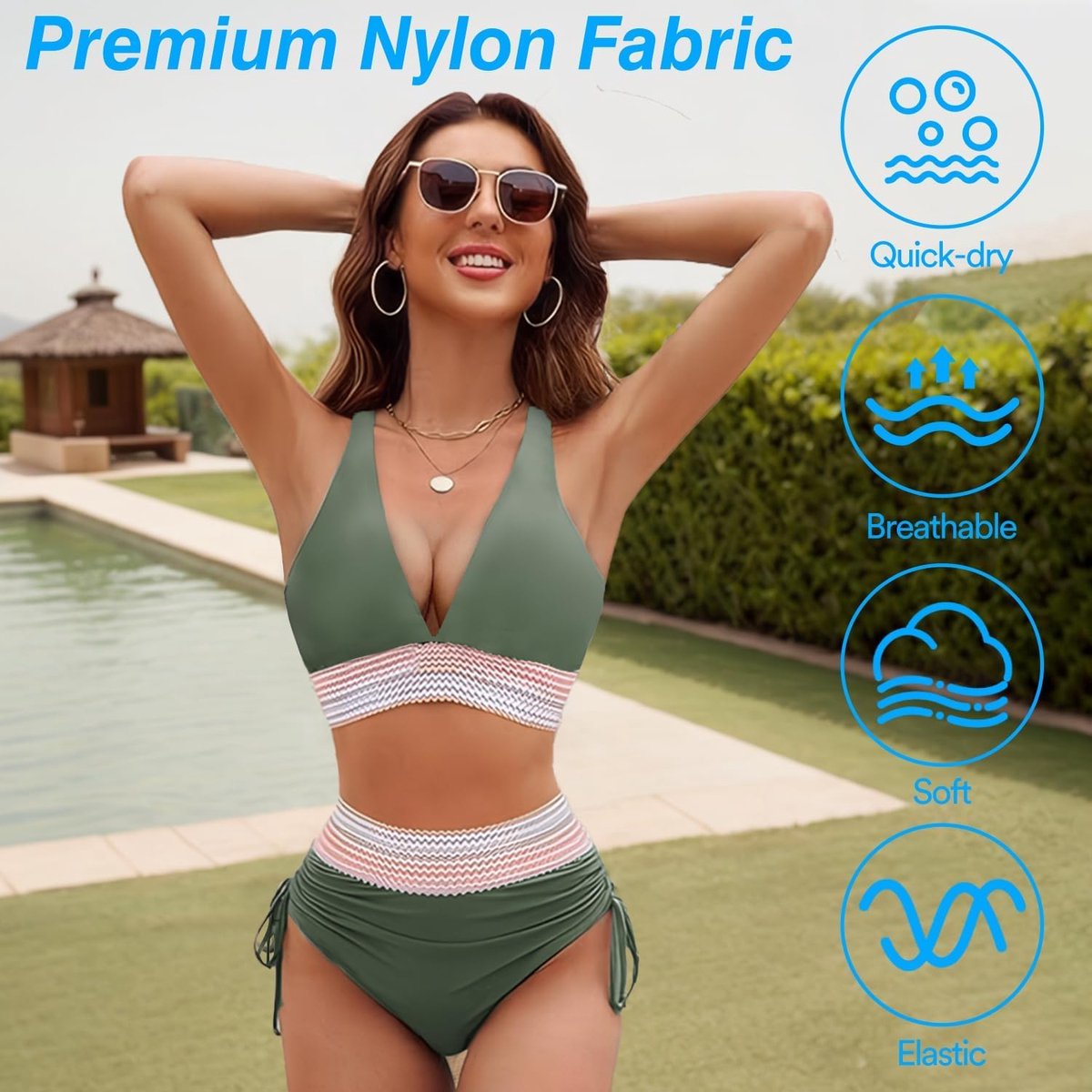 Bikiniset voor dames, hoge taille, buikcontrole, badmode met