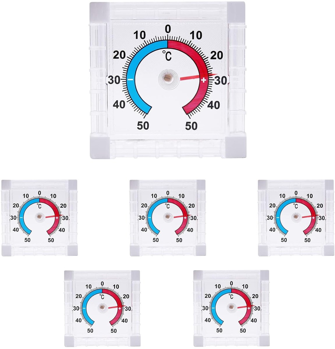 raamthermometer, 6 stuks, voor buiten, buitenthermometer, digitaal, weerbestendig, met nauwkeurig, batterijvrij, voor ramen en buiten, wit (7,5 x 7,5 x 2,5 cm)