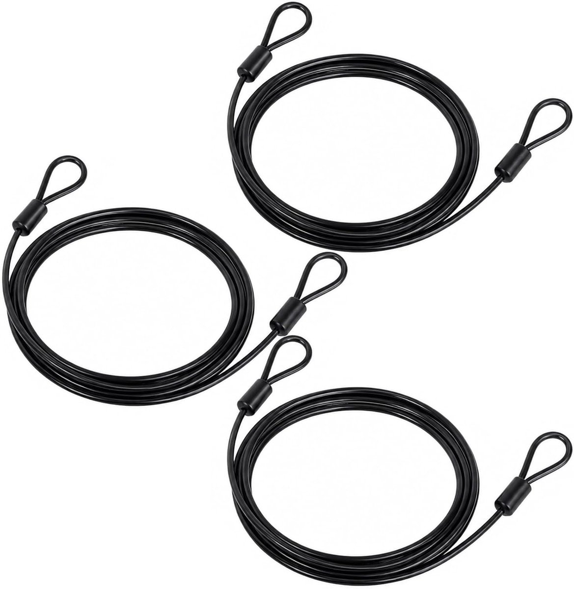 SnelShoppen - 3 stuks luskabel, roestvrijstalen staalkabel met ogen, 2 m x 4 mm, veiligheidskabel voor fietsen, kabelslot voor fietsaanhanger en terra