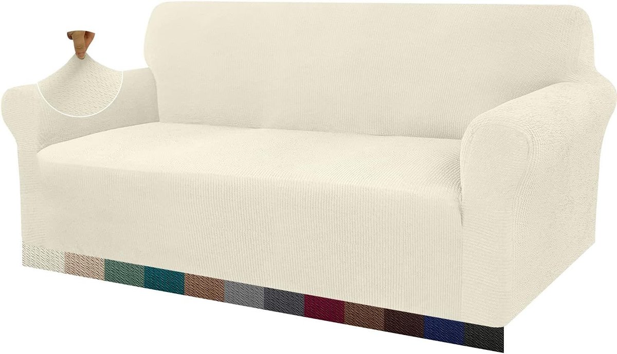 Stijlvolle en Stretchy Bankhoes voor 4-Zits Sofa - Antislip, Krasbestendig Jacquard Spandex Stof in Crèmekleur