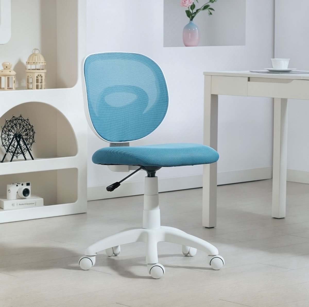 COVREO Bureaustoel 53 x 59,5 x 81-89 cm, blauw, kunststof, zonder armleuningen