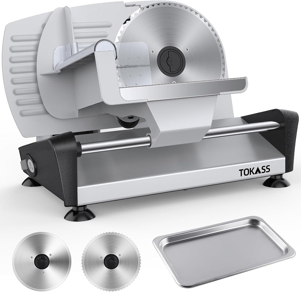 SnelShoppen - Elektrische Allessnijder met Stille DC-Motor, 200 W, 19 cm Dubbele Roestvrijstalen Messen, Instelbare Snijdikte voor Vlees, Kaas, Brood