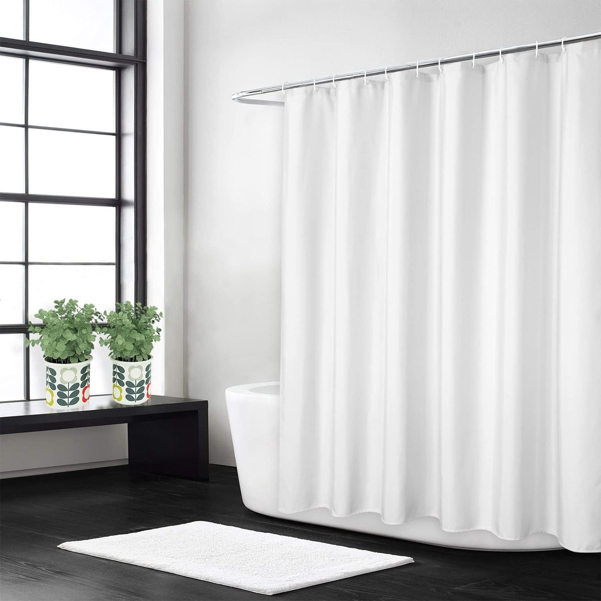 SnelShoppen - Luxe Badkamer Douchegordijn 180 x 200 cm - 100% Polyester - Zware Kwaliteit 240 g/m² - Wit met Jacquard Patroon - Wasbaar en Kreukvrij -
