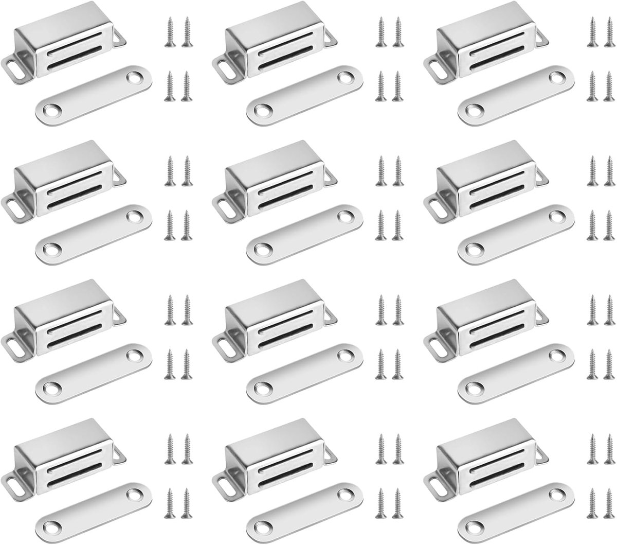 SnelShoppen - 12 stuks sterke magnetische deurmagneten voor kastdeuren | Magneet kastdeur magneetsluiting met roestvrij staal, 48 schroeven, krasbeste