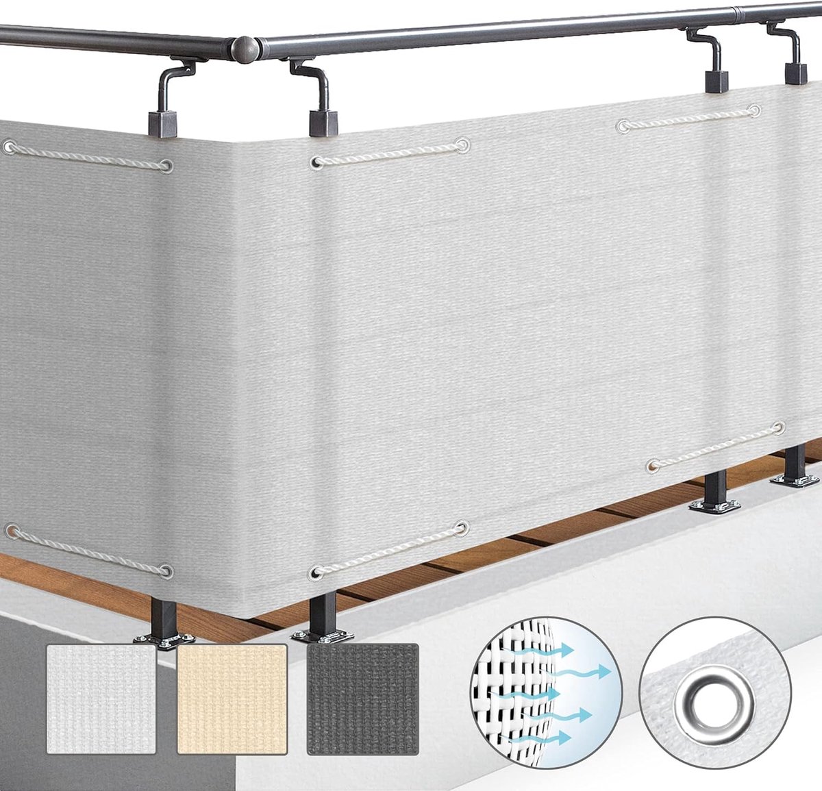 SnelShoppen - Balkonprivacy scherm 500x90 cm - Opaque polyethyleen windbescherming - Waterdicht balkonafscheiding - Inclusief bevestigingsmateriaal -