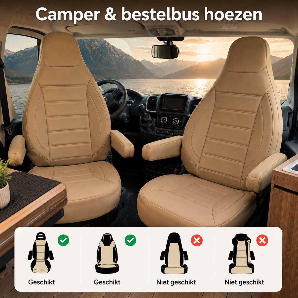 Stoelhoezen Mercedes Sprinter W907 - Set van 2 - Beige - AIM