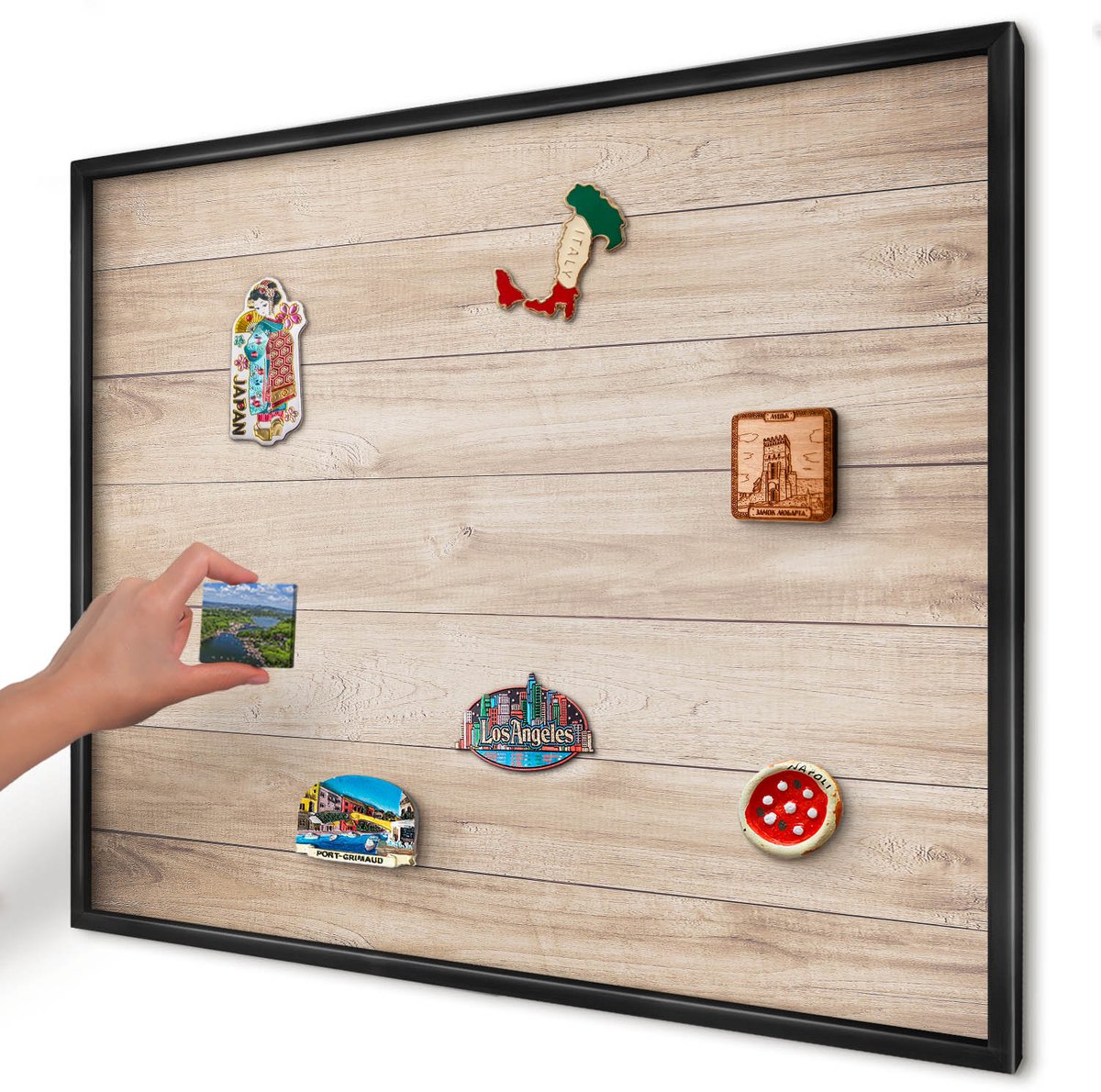 Artprintcave Bruin Magneetbord mit Zwart Frame - 80x60 cm - Houten Planken Magneetbord Voor Keuken - Rustiek Magnetisch Bord Voor Magneten - Texturen
