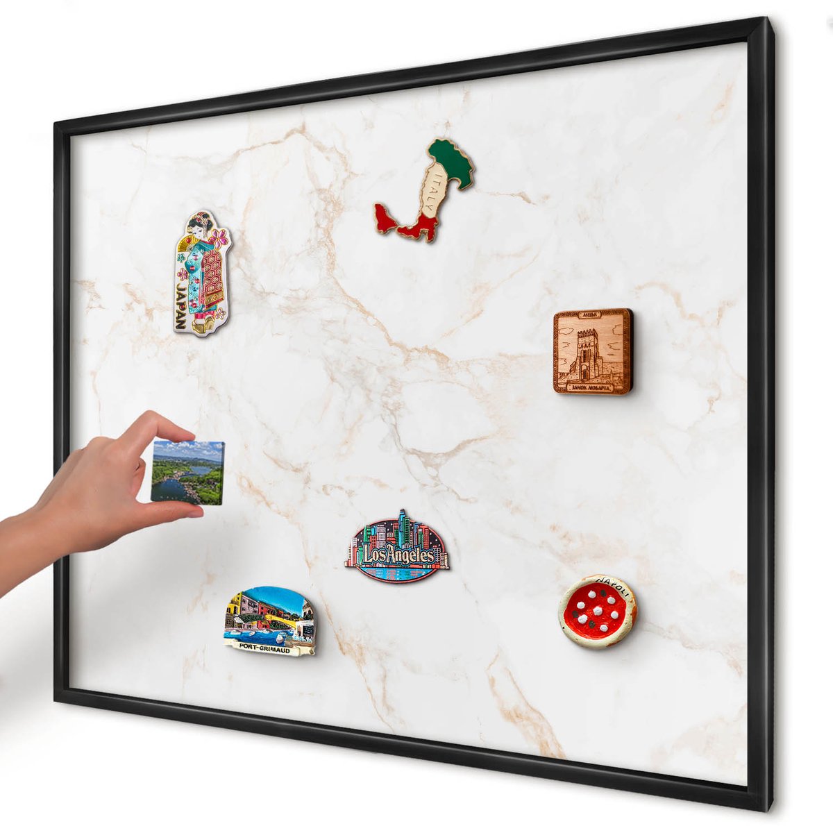Artprintcave Wit Magneetbord mit Zwart Frame - 80x60 cm - Marmeren Elegantie Magnetisch Bord Voor Magneten - Modern Bord Voor Magneten - Texturen
