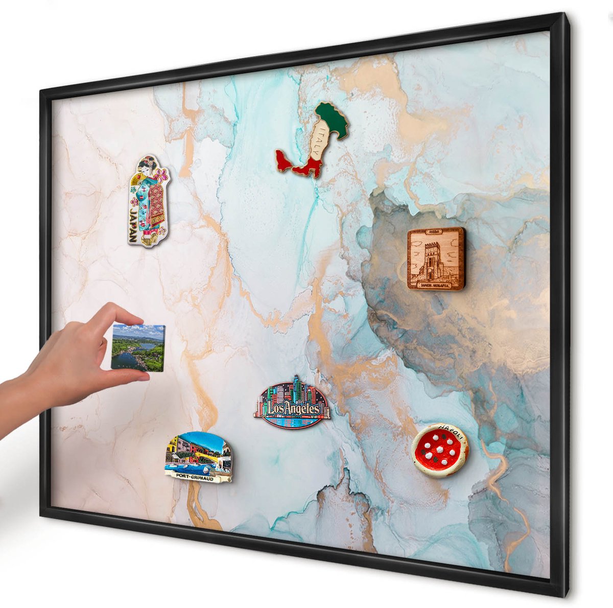 Artprintcave Beige Magneetbord mit Zwart Frame - 80x60 cm - Pastelvormen Wandbord Magnetisch - Abstract Bord Voor Magneten - Abstractie
