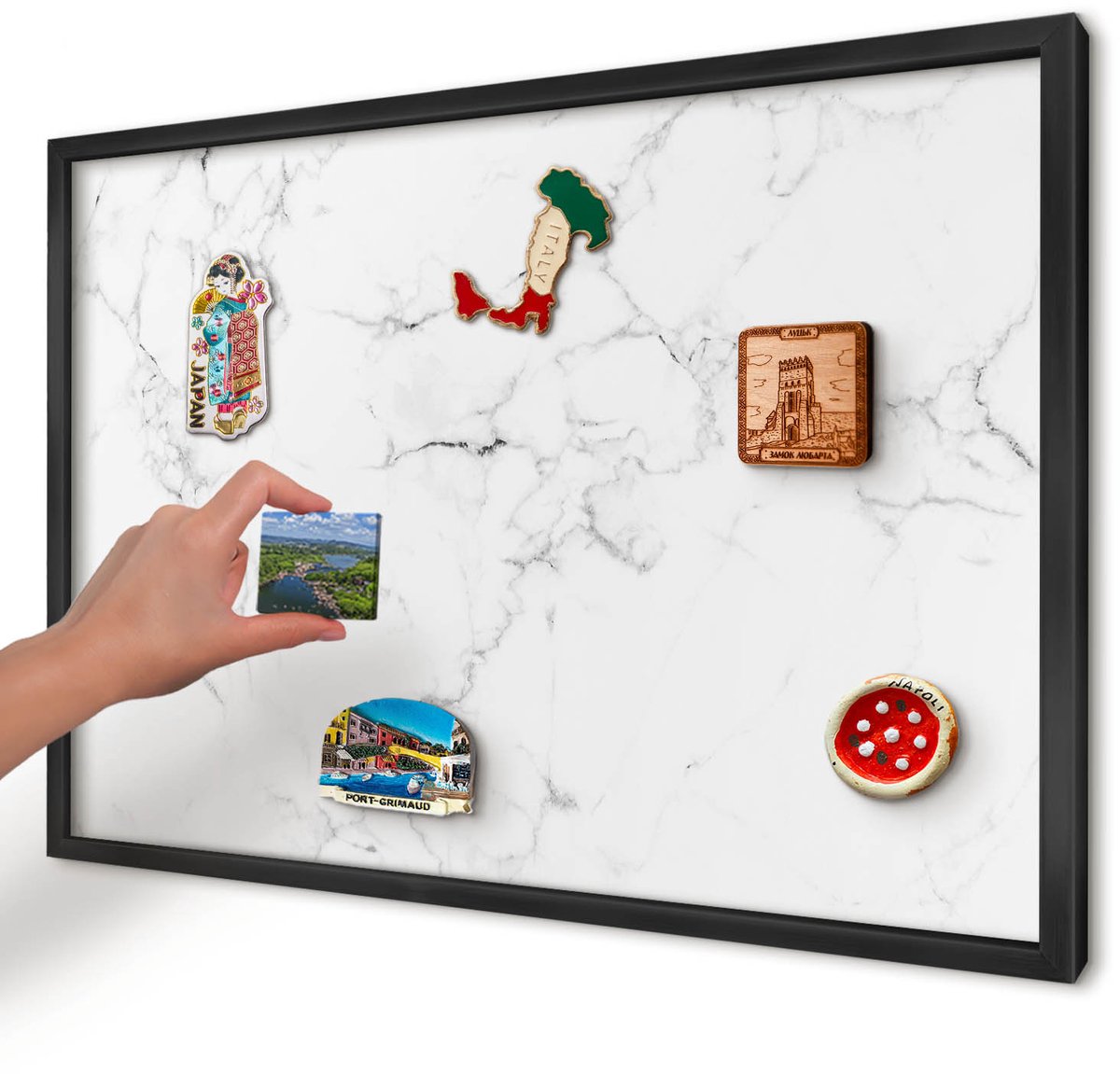 Artprintcave Wit Magneetbord mit Zwart Frame - 60x40 cm - Marmerpatroon Bord Voor Magneten - Minimalist Magneetbord Voor Keuken - Texturen