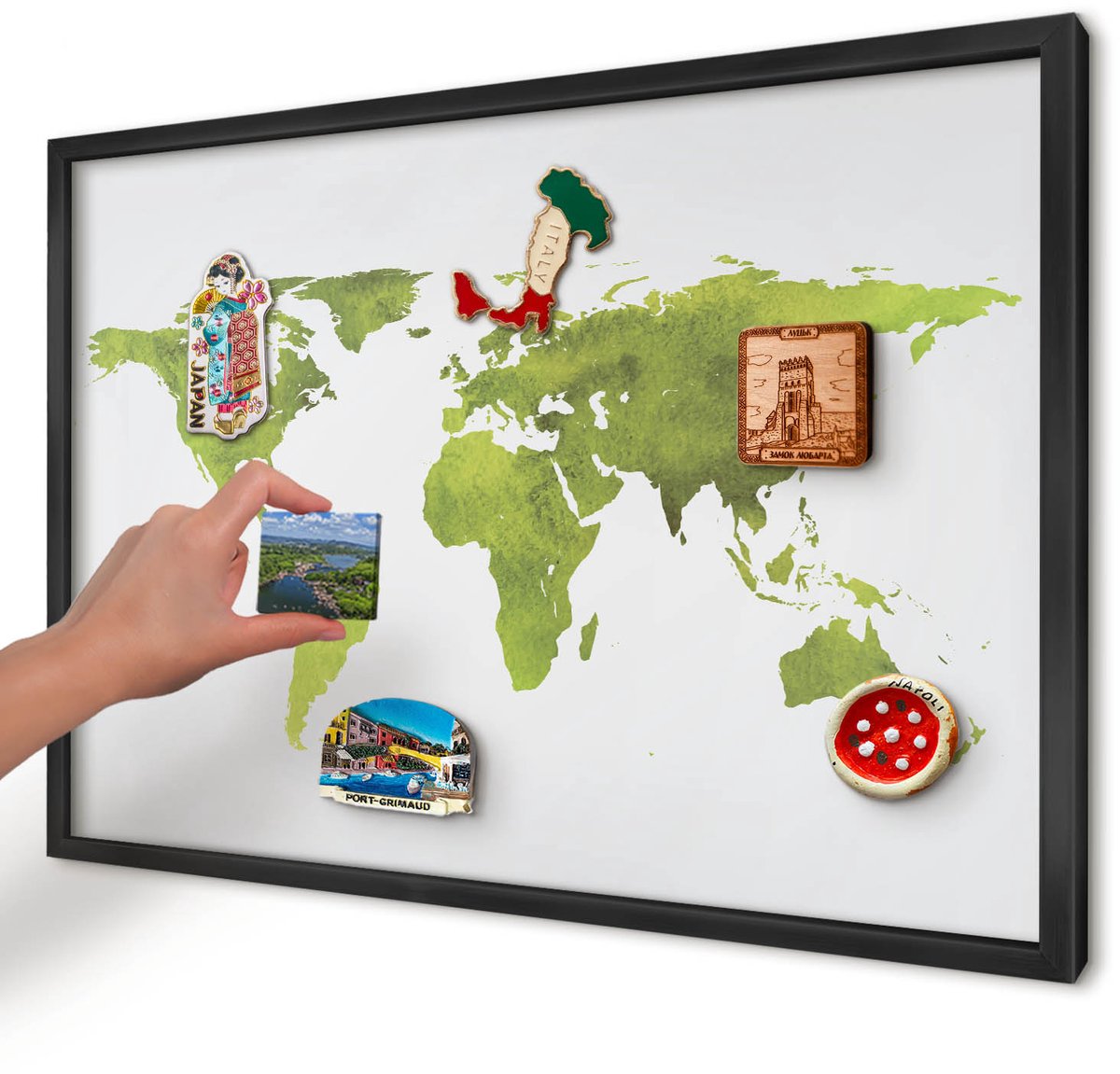 Artprintcave Groente Magneetbord mit Zwart Frame - 60x40 cm - Groene Kaart Notitiebord - Waterverf Bord Voor Magneten - Kaarten
