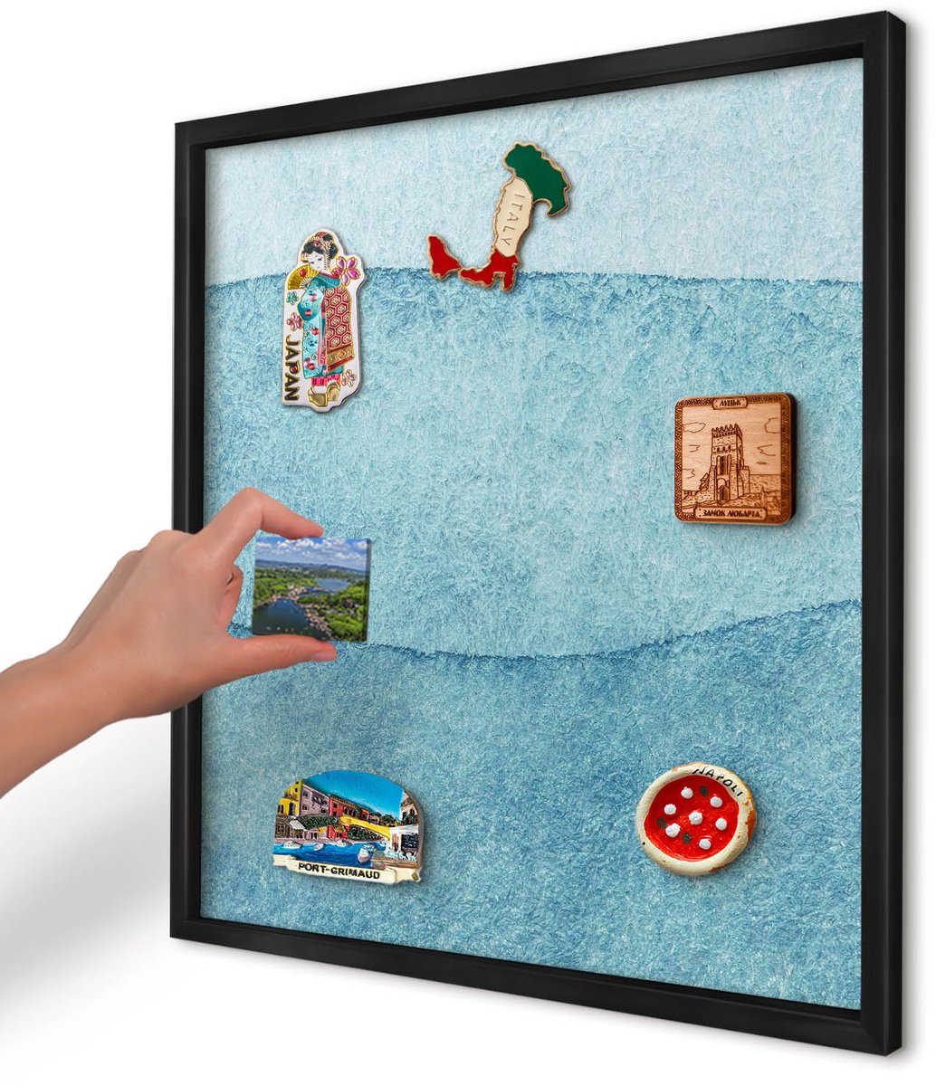Artprintcave Blauw Magneetbord mit Zwart Frame - 50x50 cm - Blauwe Golven Magnetische Organizer - Abstract Memobord Keuken - Abstractie