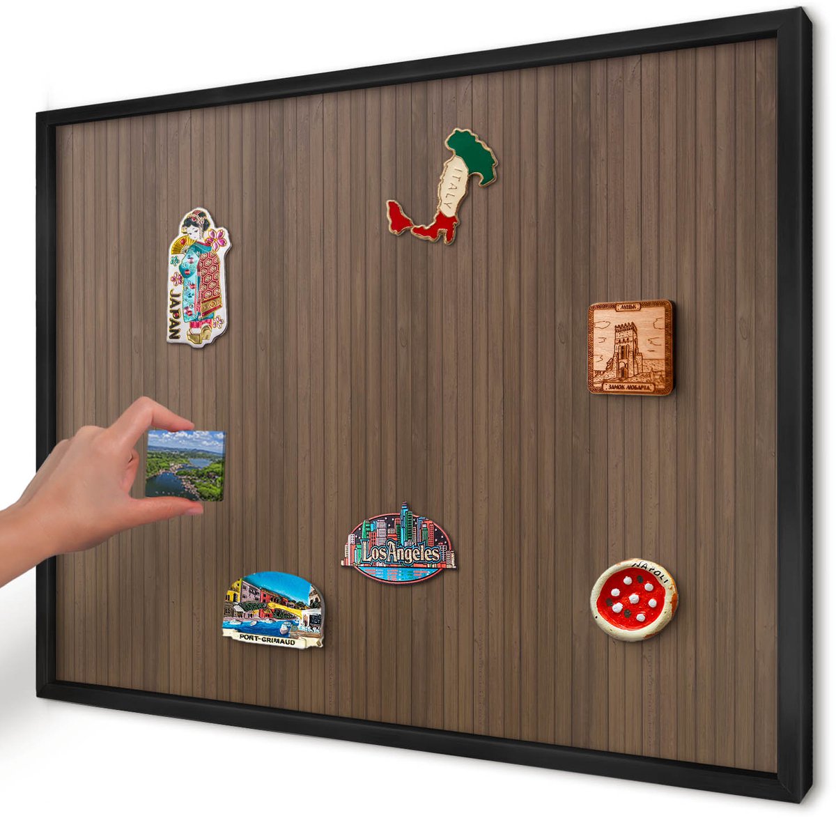 Artprintcave Bruin Magneetbord mit Zwart Frame - 70x50 cm - Houten Achtergrond Bord Voor Magneten - Rustiek Magneetbord Voor Keuken - Texturen