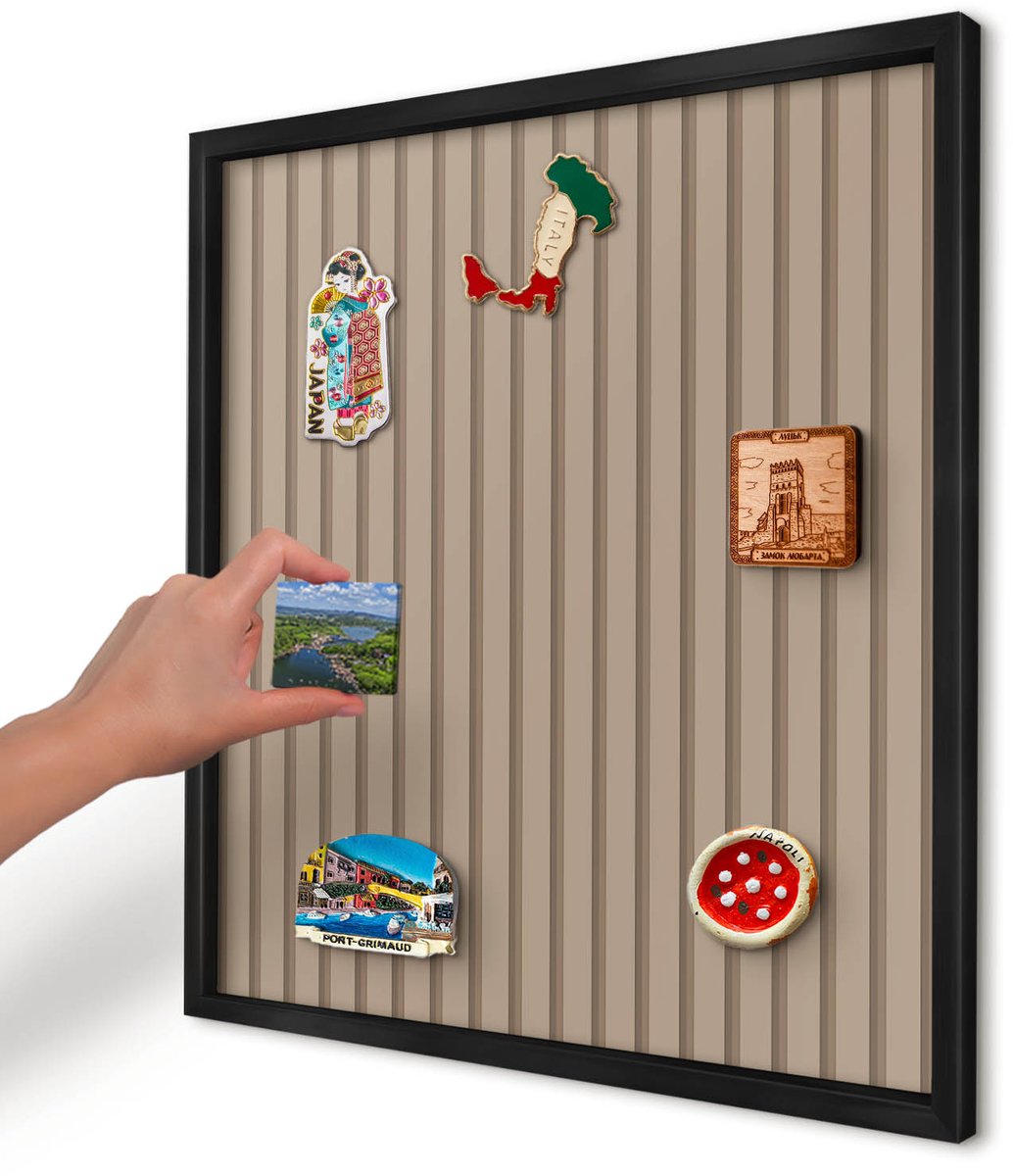 Artprintcave Beige Magneetbord mit Zwart Frame - 50x50 cm - Verticale Strepen Magneetbord Voor Foto's - Geometrische Magnetische Organizer - Achtergronden En Patronen