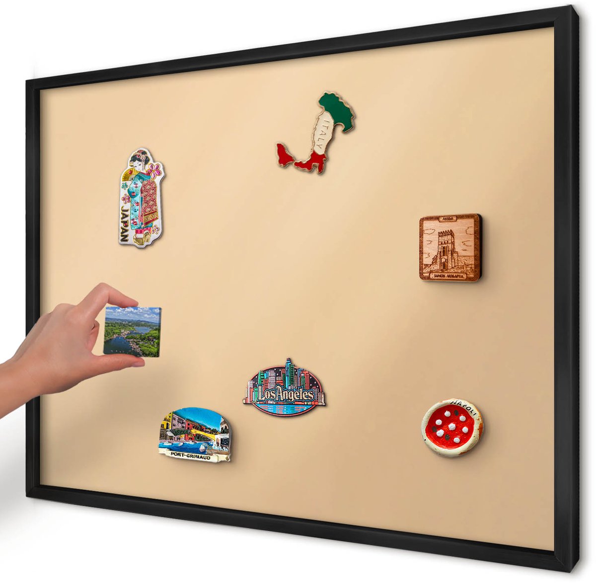 Artprintcave Romig Magneetbord mit Zwart Frame - 70x50 cm - Romige Harmonie Bord Voor Magneten - Minimalist Magnetische Organizer - Achtergronden En Patronen