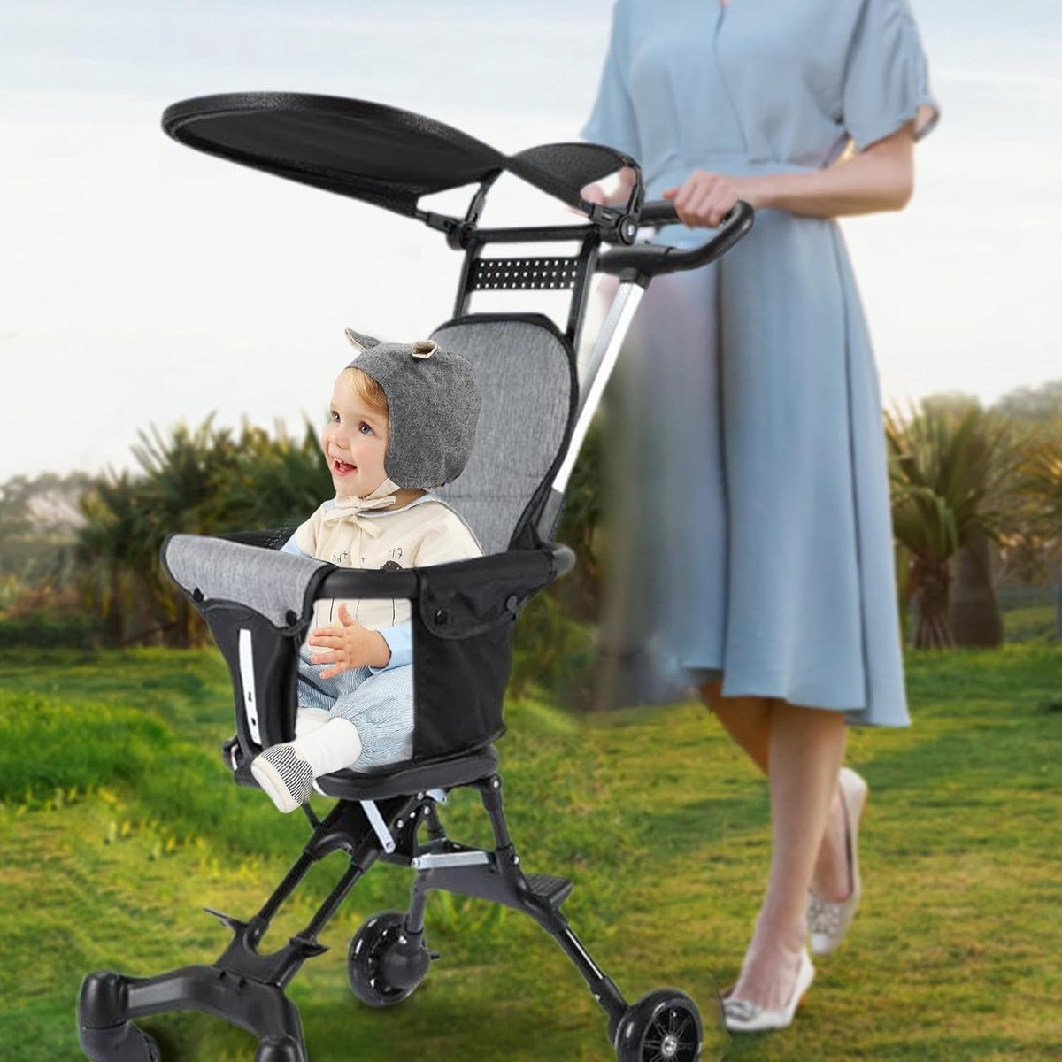Kinderwagen Peuter - Reiswagen Mini - Buiten Wandelen - Tweerichtings Zitje - Opvouwbaar Ontwerp - Zwart