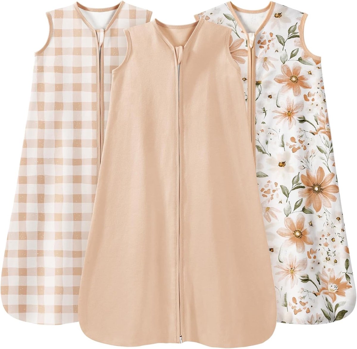 Babyslaapzak voor de zomer, 0,5 TOG, 100% puur katoen, slaapzak voor de zomer, babyslaapzak 12-18 maanden, 90 cm, baby, jongens, baby, meisjes, pasgeborenen, bruin geruit met bloemenpatroon