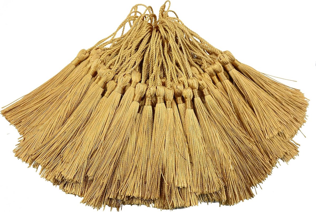 100 stks 13cm/5 Inch Zijdeachtige Floss Bladwijzer Kwastjes met 2-Inch Koord Loop en Kleine Chinese Knoop voor Sieraden Maken, Souvenir, Bladwijzers, DIY Craft Accessoire(Champagne)