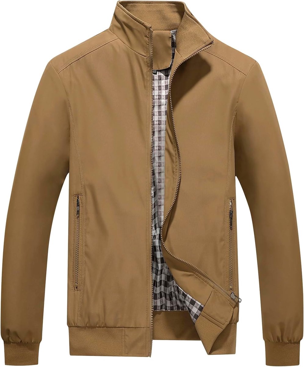 Herenjas, licht, voor lente, zomer, ritssluiting, outdoorjas, bomberjack, effen, opstaande kraag, jas, windjack voor pilotenjassen, dun, klassiek, casual, casual