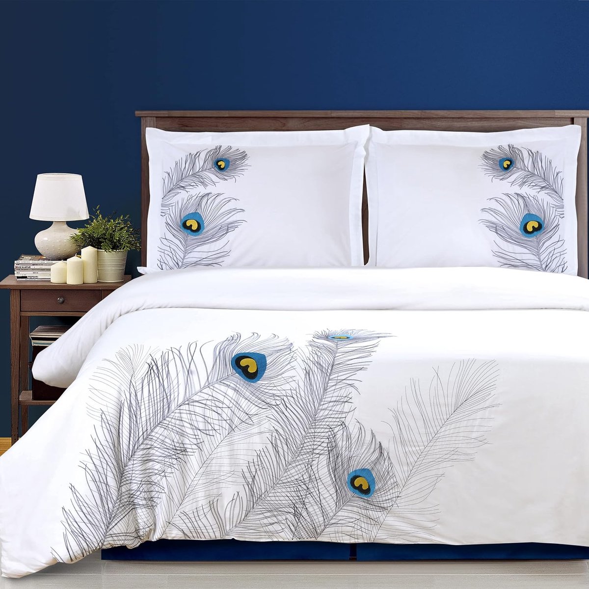 SnelShoppen - Luxe Beddegoed Set, Zilver - Dubbel, 100% Katoen, 3-delig, Duvet Dekbedovertrek 90" x 92", 2 Kussenslopen 20" x 26", Elegante Borduursel