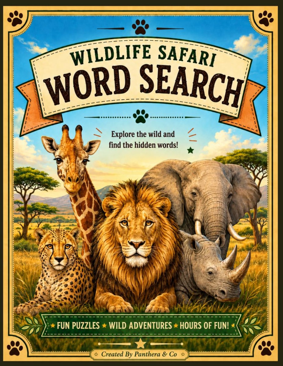 SnelShoppen - Wildlife Safari Woordzoeker - 50 Puzzels met Safari Dieren, Natuur Feiten, Habitats, Educatief en Leuk voor Kinderen en Volwassenen
