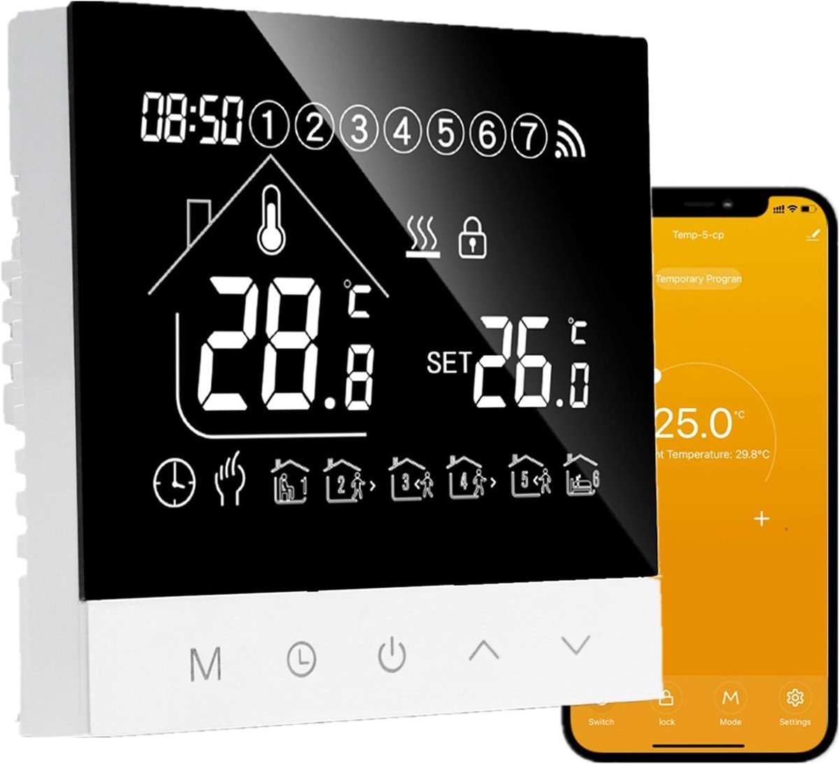 Slimme thermostaat voor water vloerverwarming - WiFi programmeerbaar - LCD touchscreen - ShopVlot