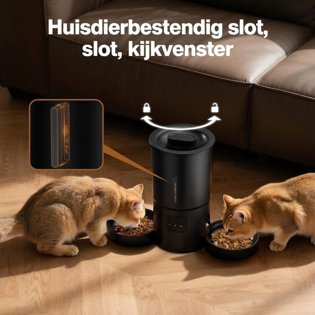 JCP® Automatische Voerbak - Automatische Voerbak Kat - Voerdispenser - Zwart - 17cm x 17cm x 20cm