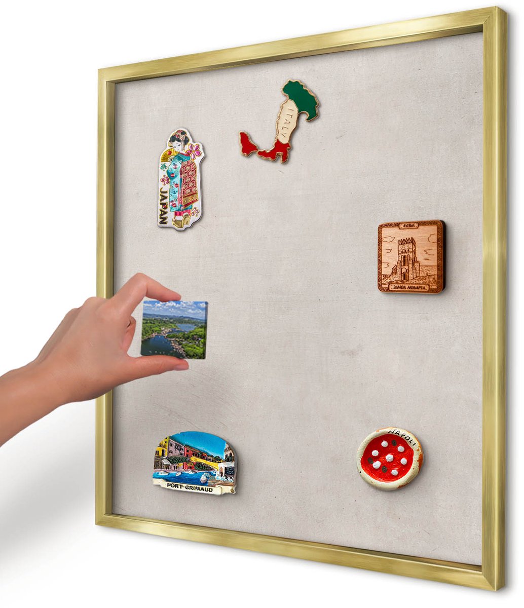 Artprintcave Grijs Magneetbord mit Gouden Frame - 50x50 cm - Grijze Elegantie Magnetische Organizer - Minimalist Magnetisch Bord - Texturen