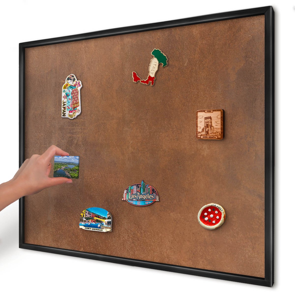 Artprintcave Bruin Magneetbord mit Zwart Frame - 80x60 cm - Bruine Textuur Memobord Keuken - Minimalist Magneetbord Voor Foto's - Texturen