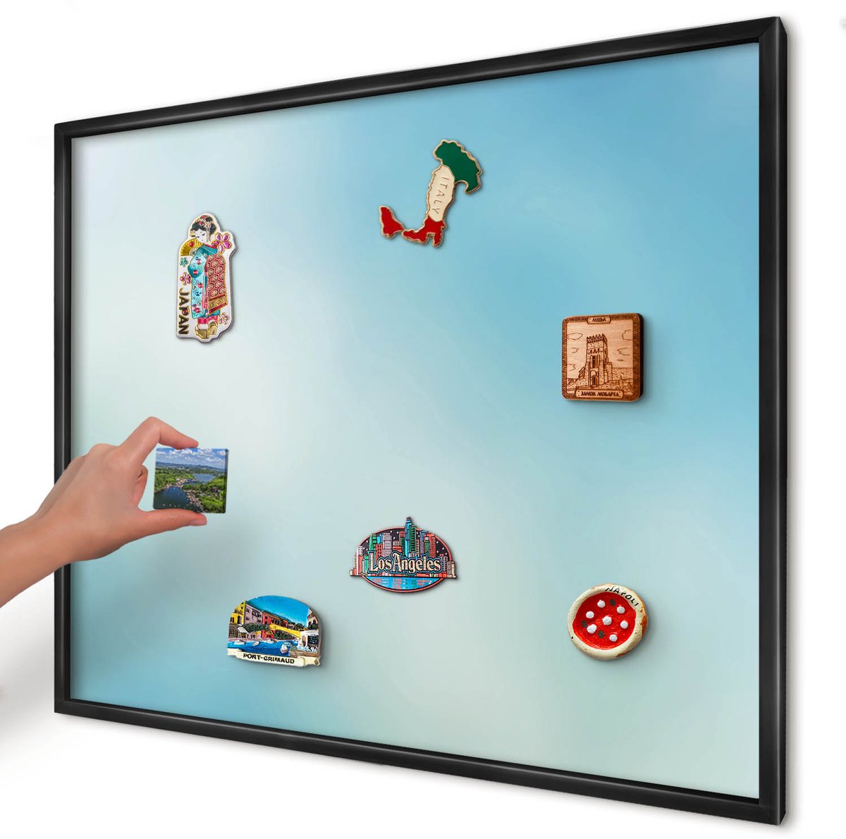 Artprintcave Blauw Magneetbord mit Zwart Frame - 80x60 cm - Blauwe Lucht Magnetisch Bord - Minimalist Bord Voor Magneten - Achtergronden En Patronen
