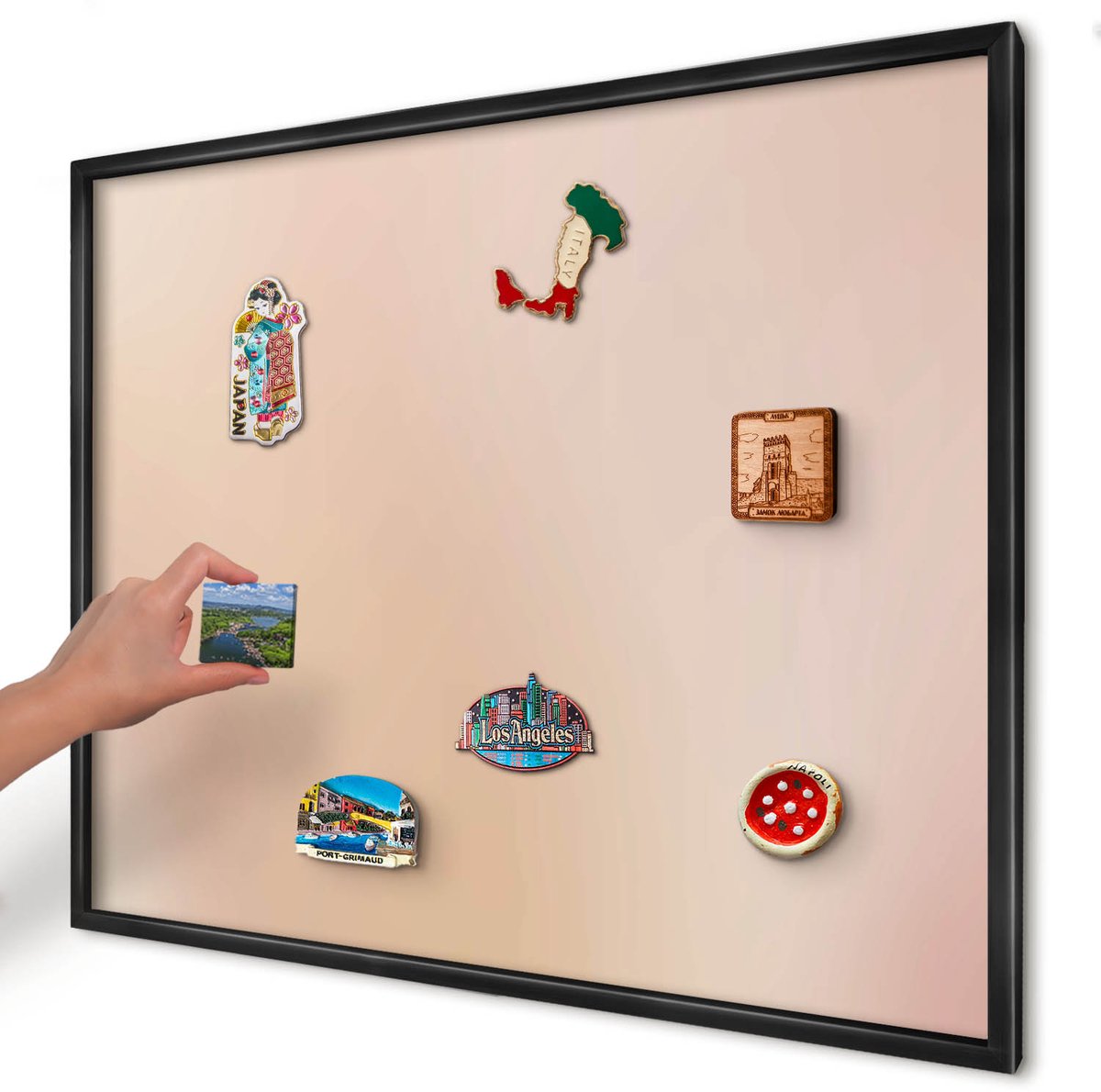 Artprintcave Beige Magneetbord mit Zwart Frame - 80x60 cm - Zachtbeige Notitiebord - Minimalist Memobord Keuken - Texturen