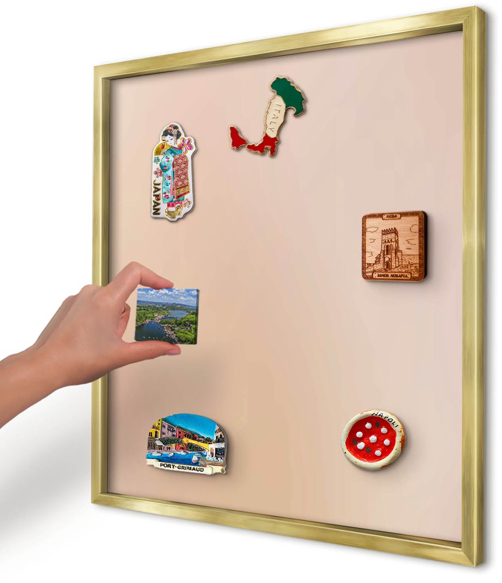 Artprintcave Beige Magneetbord mit Gouden Frame - 50x50 cm - Zachtbeige Magneetbord Voor Foto's - Minimalist Magnetische Organizer - Texturen