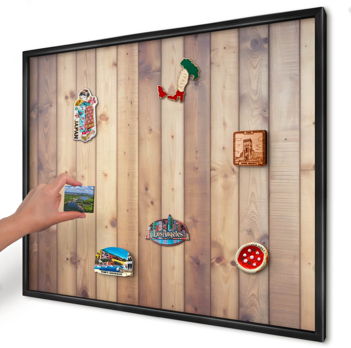 Artprintcave Bruin Magneetbord mit Zwart Frame - 80x60 cm - Houten Planken Magnetisch Bord Voor Magneten - Rustiek Magneet Bord mit Frame - Texturen