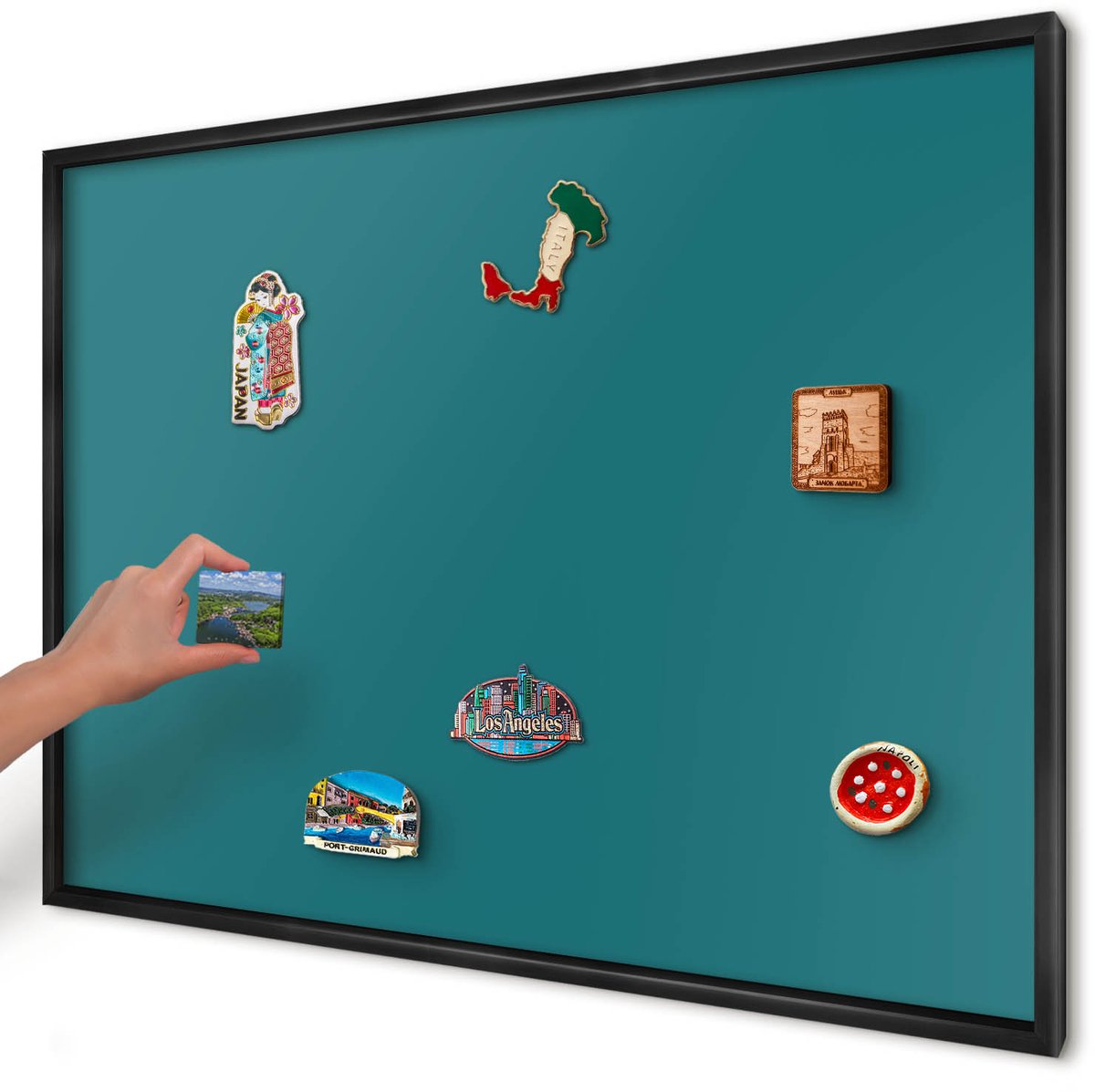 Artprintcave Turkoois Magneetbord mit Zwart Frame - 100x70 cm - Donker Turkoois Wandbord Magnetisch - Minimalist Magnetisch Bord - Achtergronden En Patronen