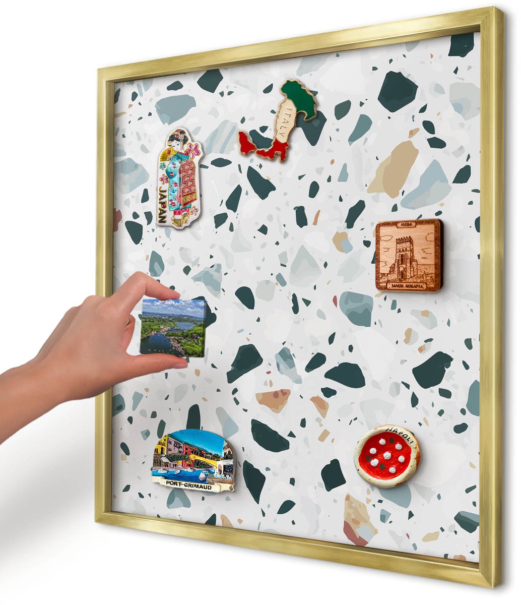Artprintcave Grijs Magneetbord mit Gouden Frame - 50x50 cm - Dynamische Patronen Magnetische Organizer - Modern Notitiebord - Texturen