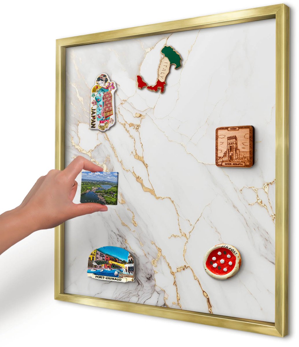 Artprintcave Wit Magneetbord mit Gouden Frame - 50x50 cm - Marmeren Elegantie Memobord Keuken - Klassiek Bord Voor Magneten - Texturen