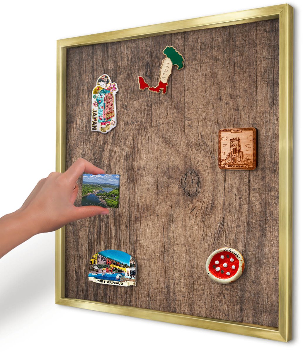 Artprintcave Bruin Magneetbord mit Gouden Frame - 50x50 cm - Houtstructuur Notitiebord - Rustiek Memobord Keuken - Texturen