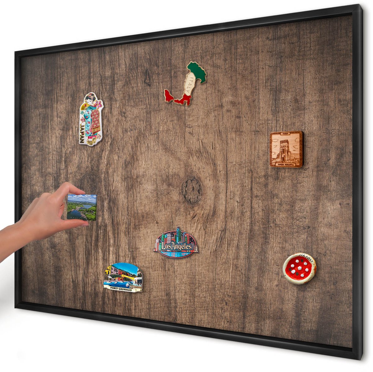 Artprintcave Bruin Magneetbord mit Zwart Frame - 100x70 cm - Houtstructuur Magnetisch Bord - Rustiek Magneetbord Voor Foto's - Texturen