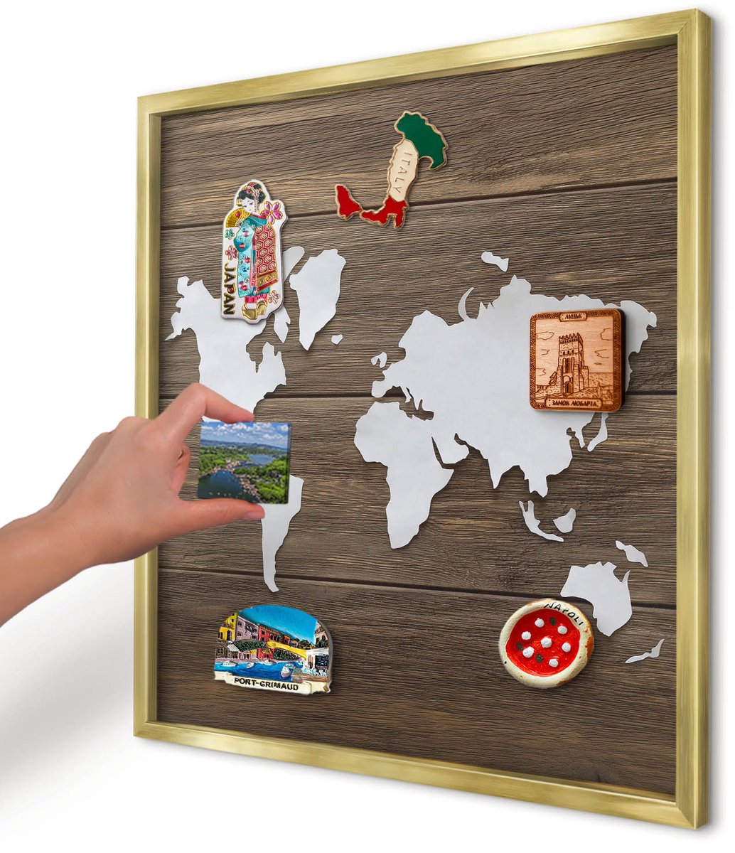 Artprintcave Bruin Magneetbord mit Gouden Frame - 50x50 cm - Houten Kaart Magnetisch Bord - Minimalist Wandbord Magnetisch - Kaarten