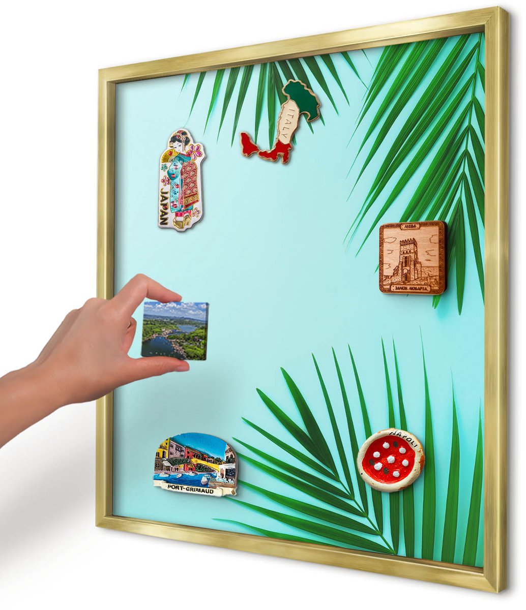 Artprintcave Groente Magneetbord mit Gouden Frame - 50x50 cm - Groene Bladeren Magneet Bord mit Frame - Minimalist Notitiebord - Natuur