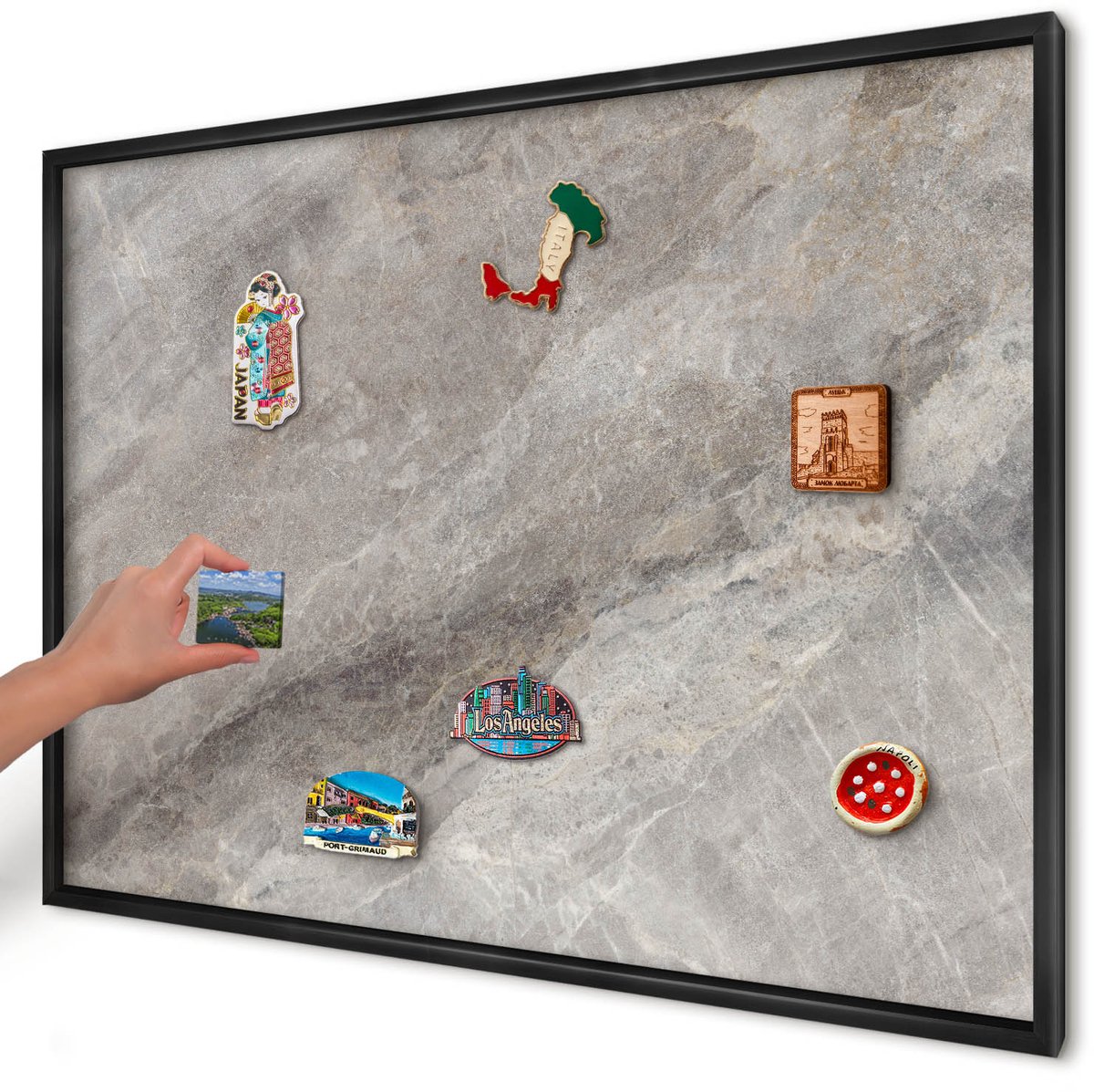 Artprintcave Grijs Magneetbord mit Zwart Frame - 100x70 cm - Steenstructuur Bord Voor Magneten - Minimalist Magneetbord Voor Foto's - Texturen