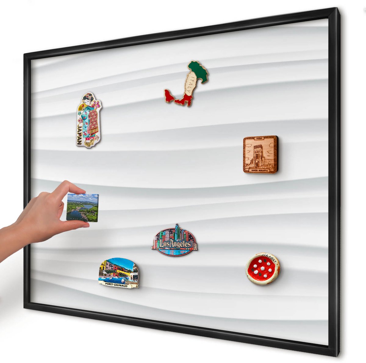 Artprintcave Wit Magneetbord mit Zwart Frame - 80x60 cm - Witte Golven Magneetbord Voor Foto's - Minimalist Magnetisch Bord Voor Magneten - Achtergronden En Patronen