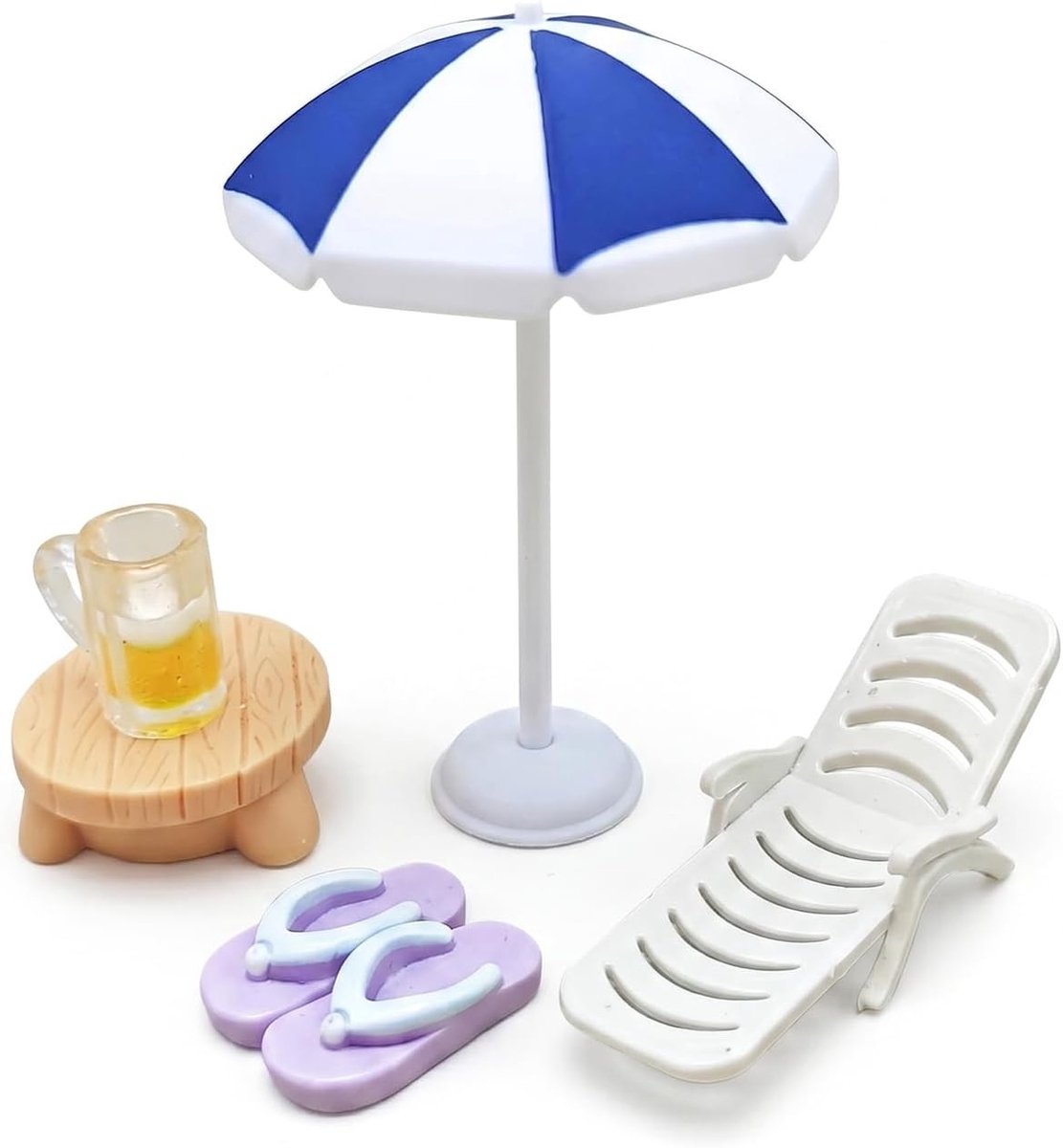 Set van 5 Miniatuur Strandlandschappen met Palmbomen, Parasol, Ligstoelen en Tafel voor Decoratie