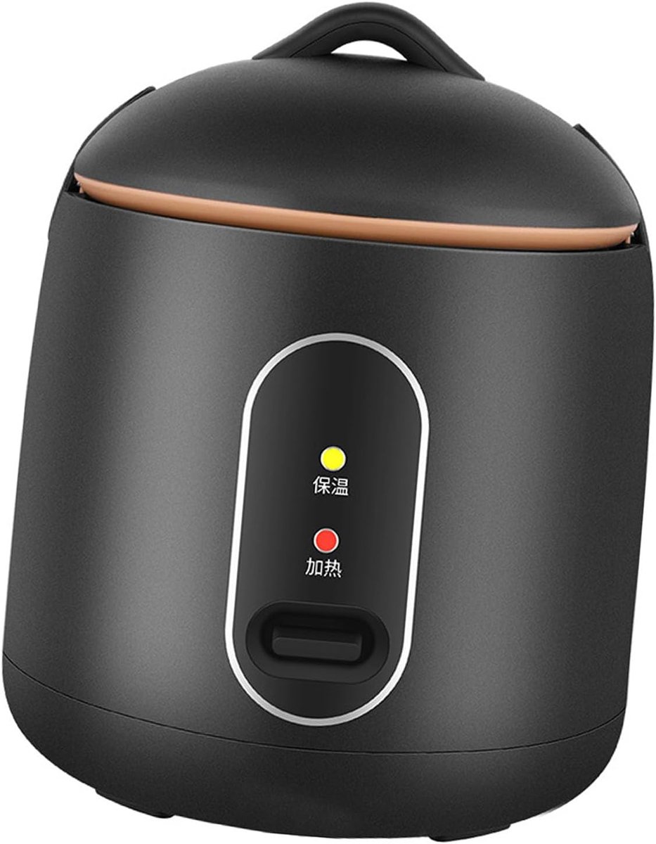 SnelShoppen - Mini Rijstkoker Zwart 1.2L - Automatische Thermo Rijstkoker met Stoompot - Compact voor Kleine Keukens en Studenten