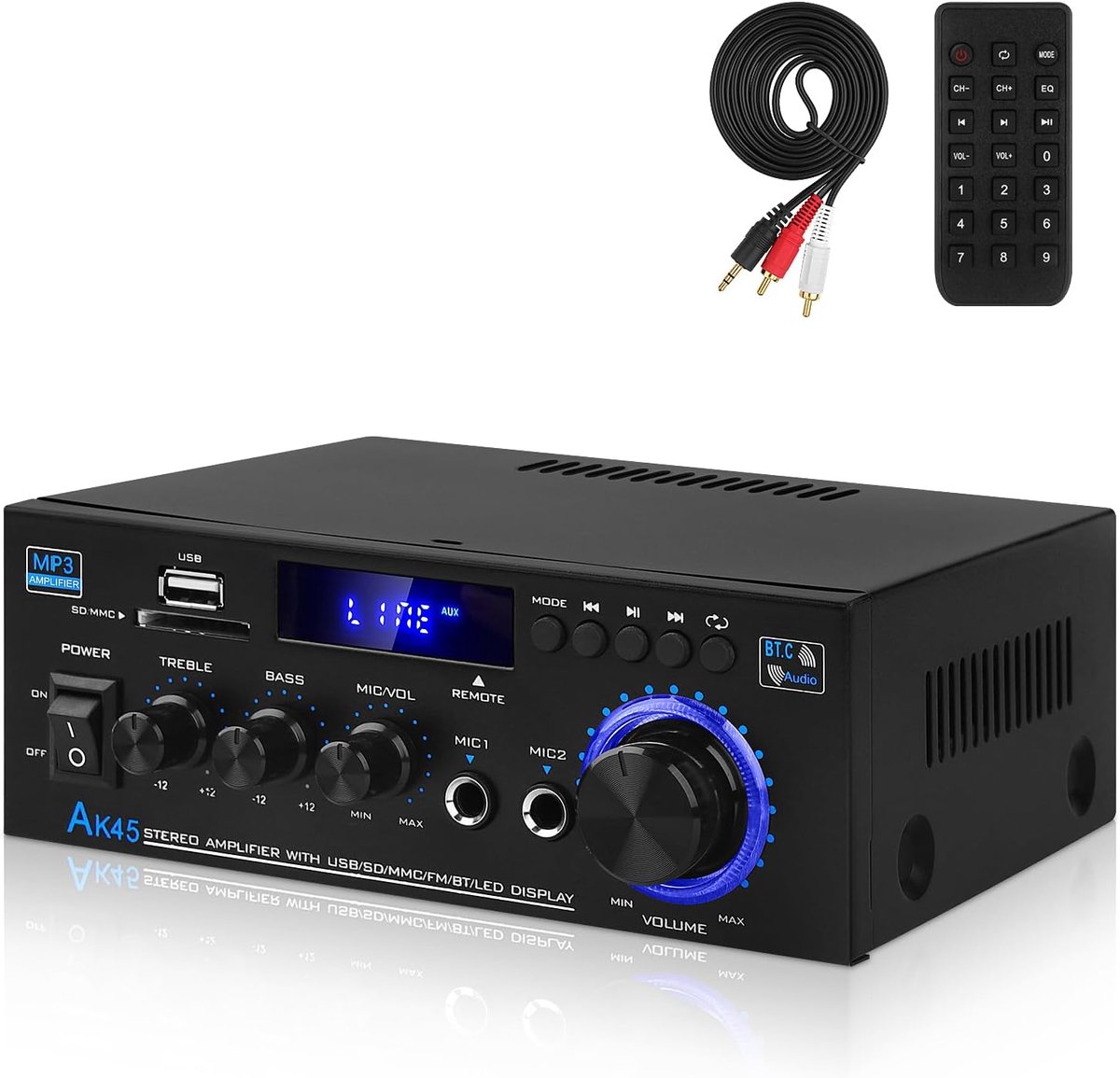 SnelShoppen - Bluetooth HiFi Versterker, Mini Stereo Audio Versterker, 2.0 Kanalen, 400 W, 2 Versterkers met FM Radio, BT, MIC, SD/USB Ingang, Audio K