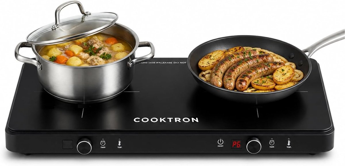 Inductiekookplaat Dubbel Kookveld 3500W 10 Vermogensniveaus Touch en Draaiknop met 99 Minuten Timer