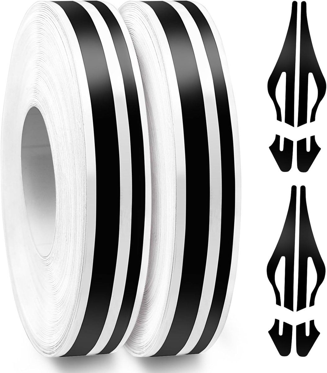 Auto sierstrip pinstreep zelfklevend voor auto en motorfiets, zwart | 19,6 m decor-lijn met 5 mm + 2,5 mm opening + 2,5 mm strepen, glanzende vinylfolie voor tuning en decoratie