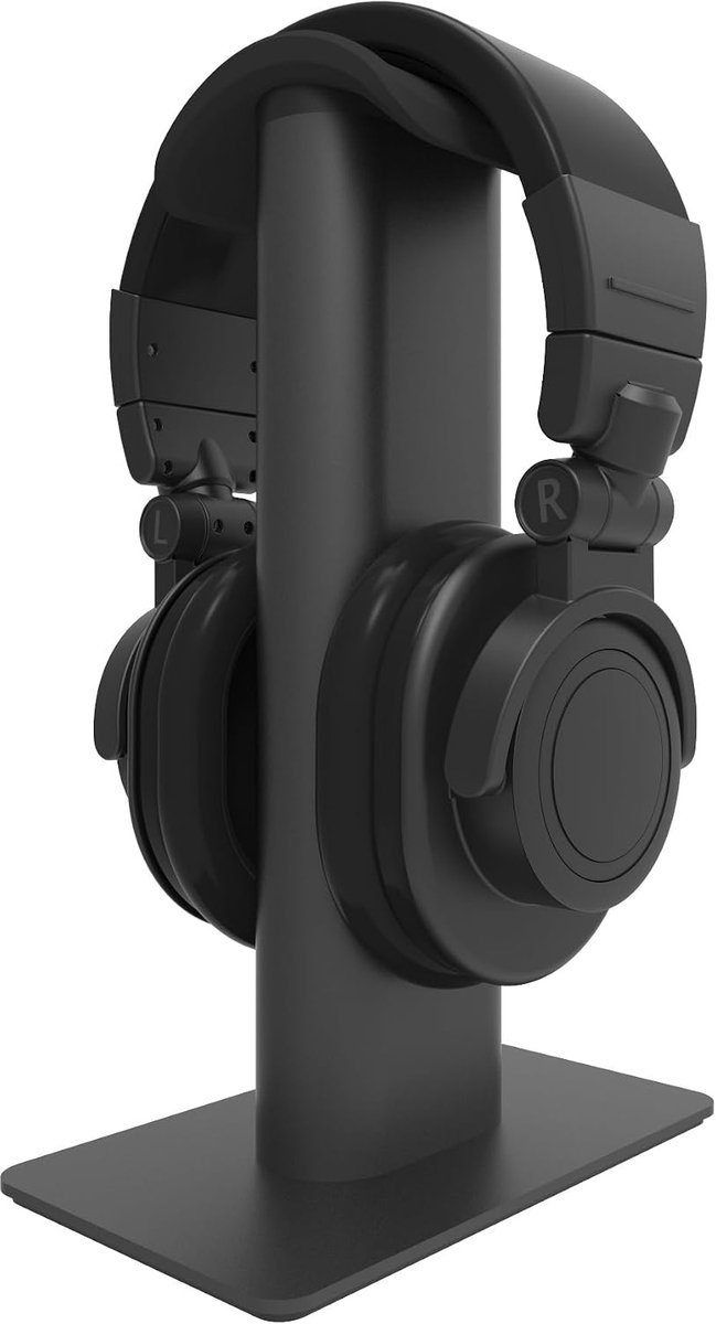 SnelShoppen - Hoofdtelefoonstandaard Zwart met Curved Siliconen Padding voor On- en Over-Ear Hoofdtelefoons, Stevige Ontwerp, 29,2 cm Hoog, Perfect vo